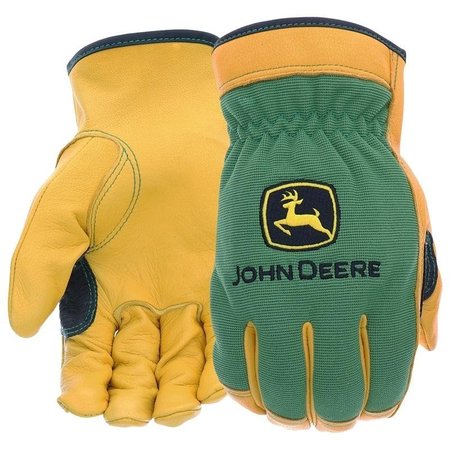 JOHN DEERE Driver Gloves Men's, L, Reinforced Thumb, Shirred Elastic Cuff, Deerskin LeatherSpandex JD00008-L